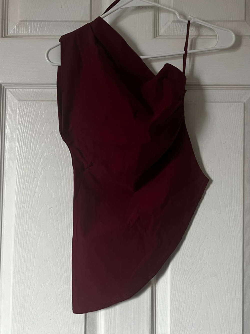 Fashion Nova One-Shoulder Asymmetric Top in Burgundy